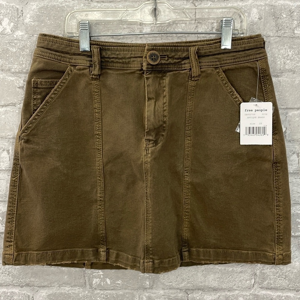Free People Lennox Denim Mini Skirt in Antique Brass